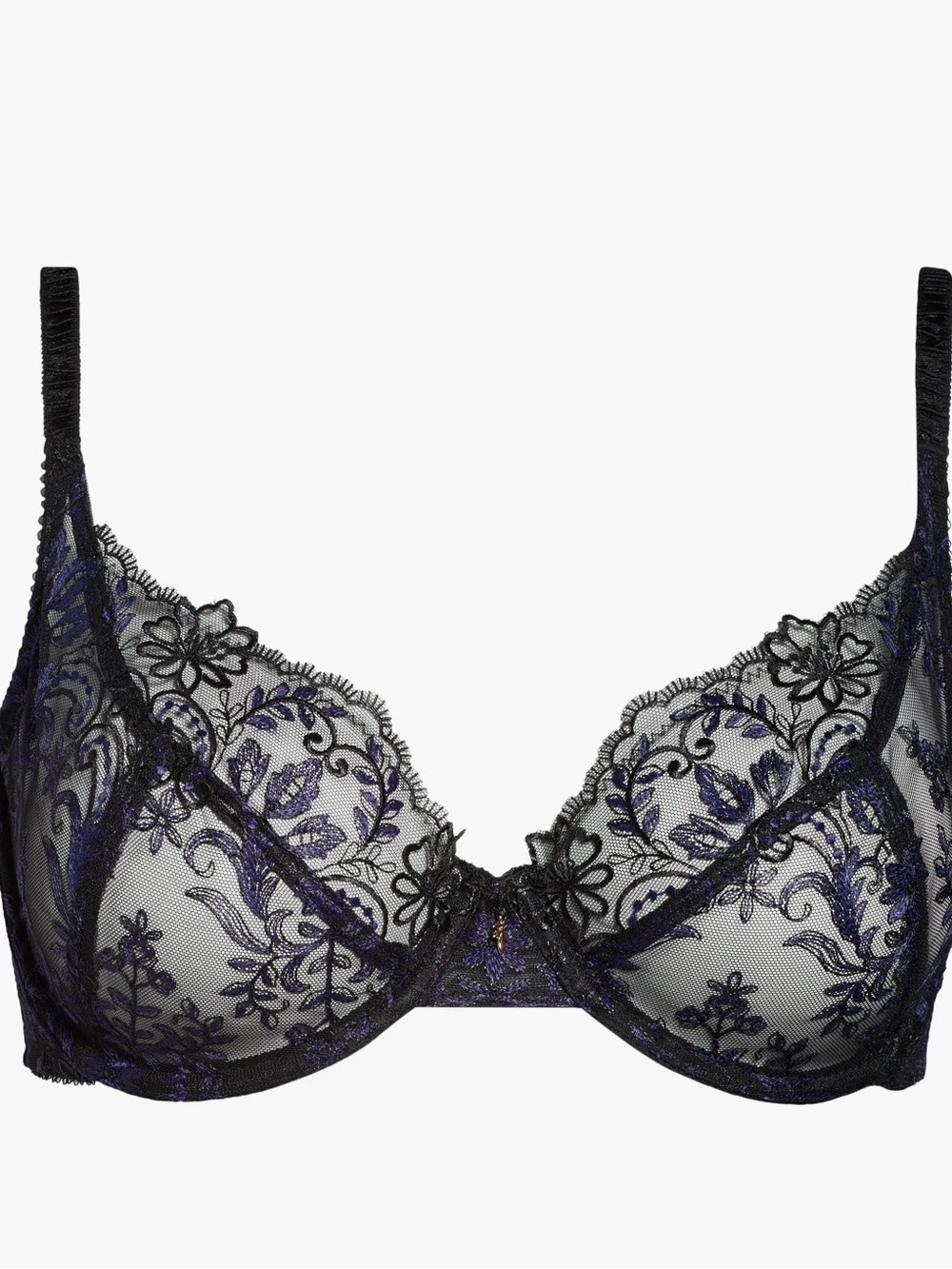 NWT Wacoal Scene Stealer Black Blue Lace Underwire Bra Size 40DDD